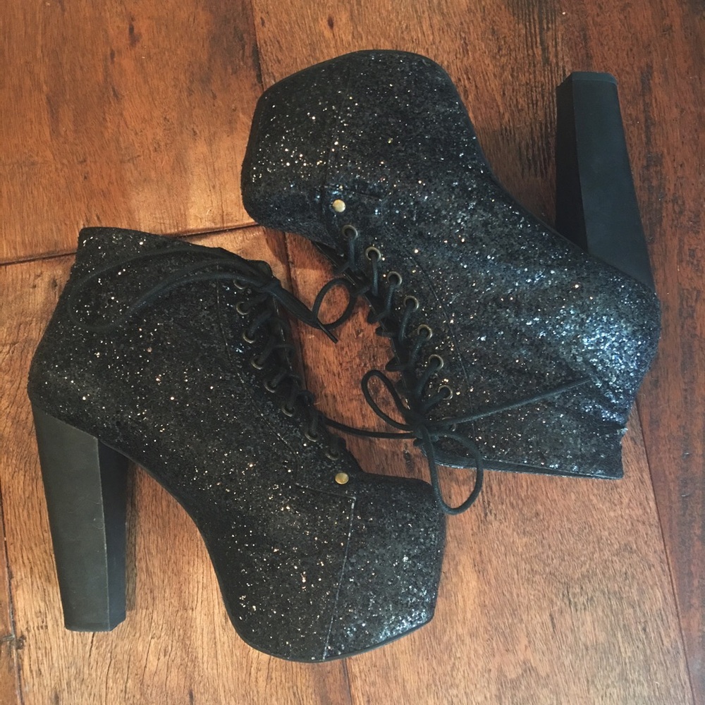 Jeffrey Campbell Lita Black Glitter Boots